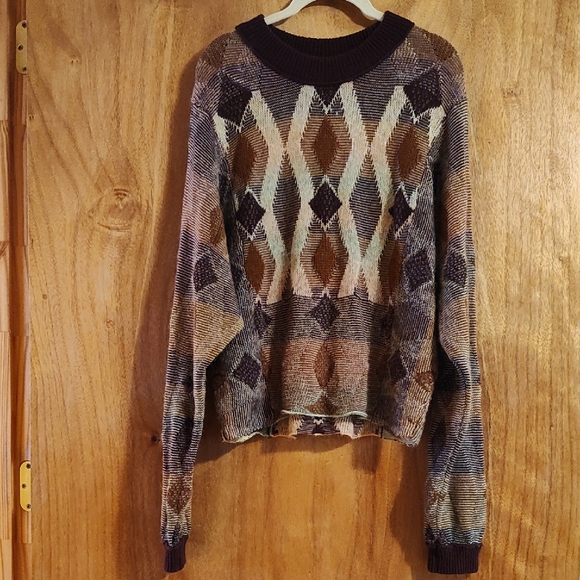 Free People Diamond Days Rainbow Sweater Purple Rust Boho Cotton Wool Mohair Med - Picture 2 of 13
